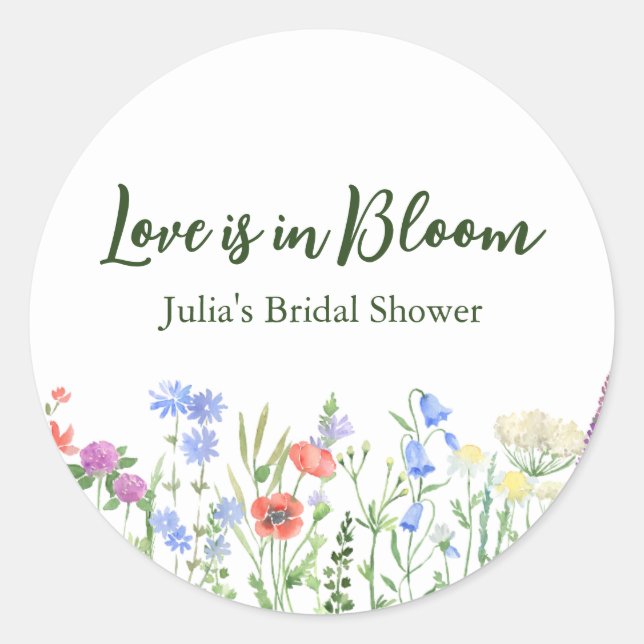 Wildflower Love is in Bloom Bridal Shower Party  Classic Round Sticker (Front)