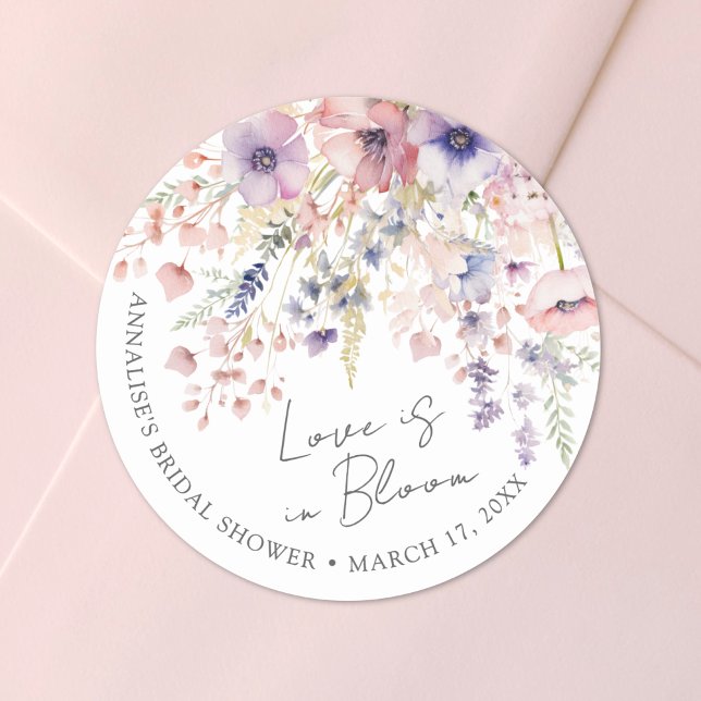 Wildflower Love Is In Bloom Floral Bridal Shower Classic Round Sticker (Wildflower Love Is In Bloom Floral Bridal Shower Classic Round Sticker)