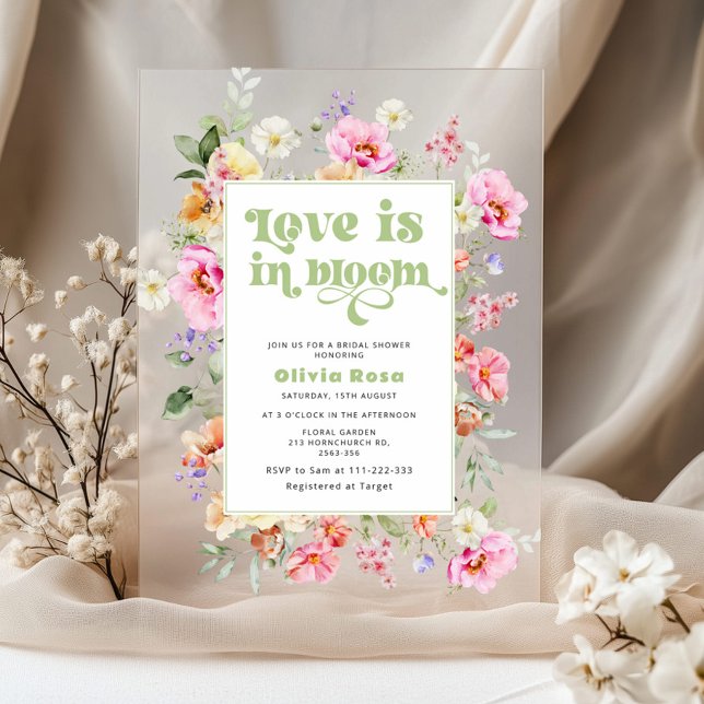 Wildflower Love is in Bloom Garden Bridal shower Acrylic Invitations (Creator Uploaded)