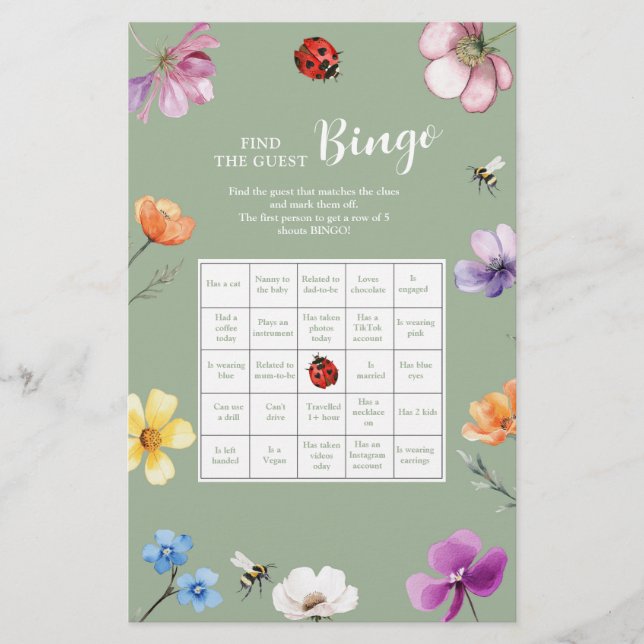 Wildflower Lovebug Find The Guest Bingo (Front)