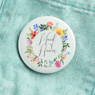 Wildflower Maid of Honor Script Wedding  3 Cm Round Badge