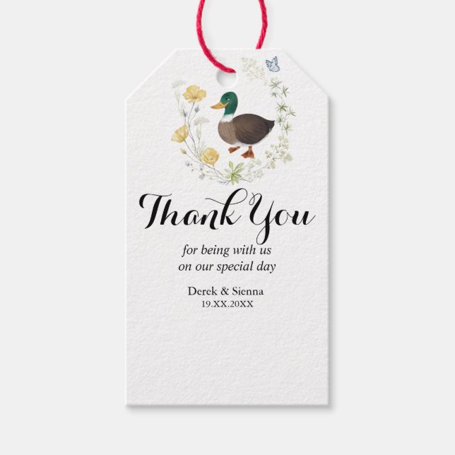 Wildflower Mallard Duck Wedding Gift Tags (Front)