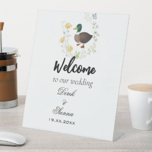 Wildflower Mallard Duck Wedding Pedestal Sign