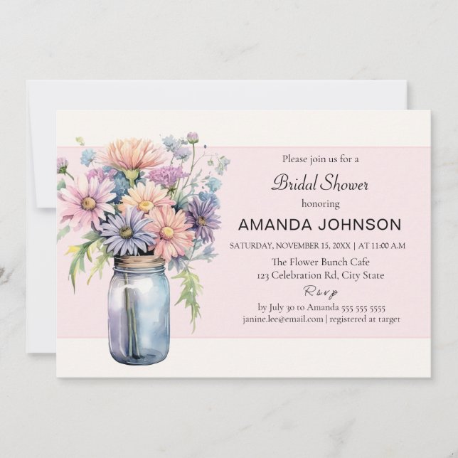 Wildflower Mason Jar Rustic Bridal Shower  Invitation (Front)