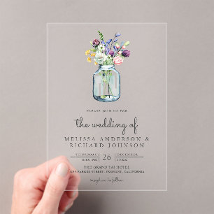 Wildflower Mason Jar Wedding Acrylic Invitations