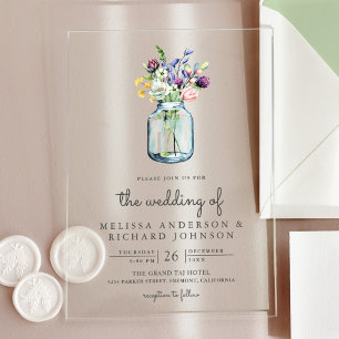 Wildflower Mason Jar Wedding Acrylic Invitations