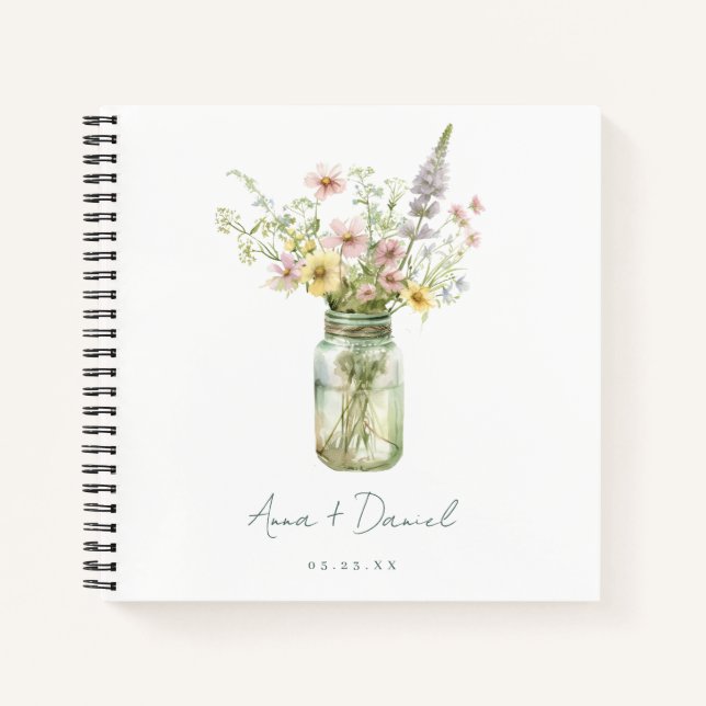 Wildflower Mason Jar Wedding Guest Book (Front)