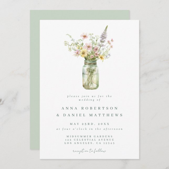 Wildflower Mason Jar Wedding Invitation (Front/Back)