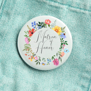 Wildflower Matron of Honor Script Wedding  3 Cm Round Badge