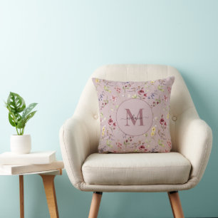 Wildflower Mauve Monogram Gift Throw Pillow