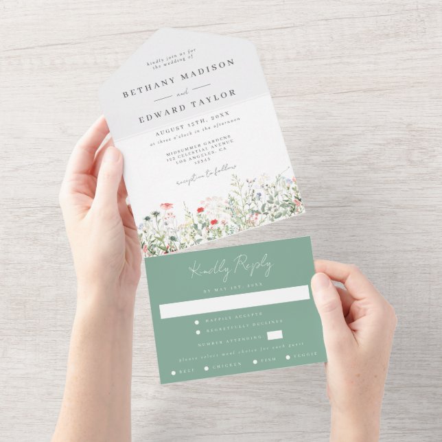 Wildflower Meadow All In One Wedding Invitation (Tearaway)
