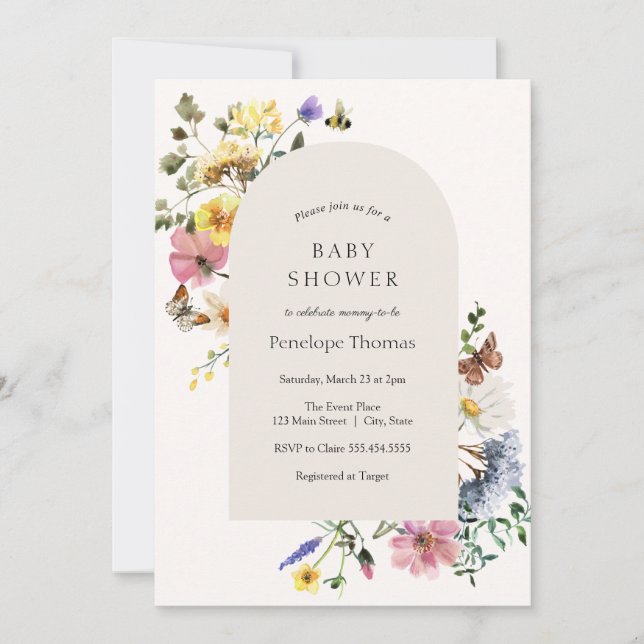 Wildflower Meadow Baby Shower Arch Invitation (Front)