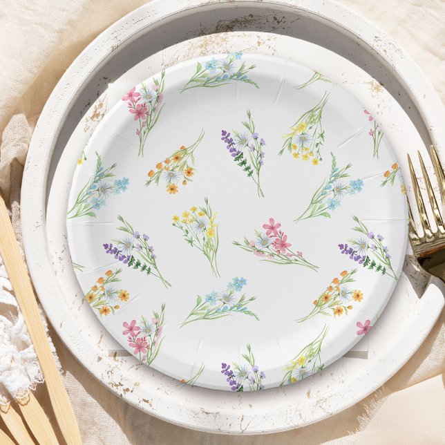 Wildflower Meadow Baby Shower Paper Plate (Wildflower pattern paper party plates from my Wildflower Meadow collection)