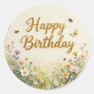 Wildflower Meadow Birthday Cake Topper Classic Round Sticker