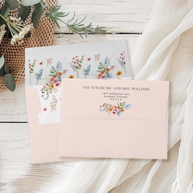 Wildflower Meadow Blush Wedding Return Address Envelope (Creator Uploaded)