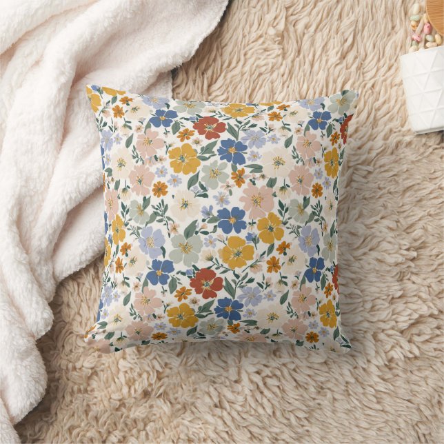 Wildflower Meadow Boho Pattern Cushion (Blanket)