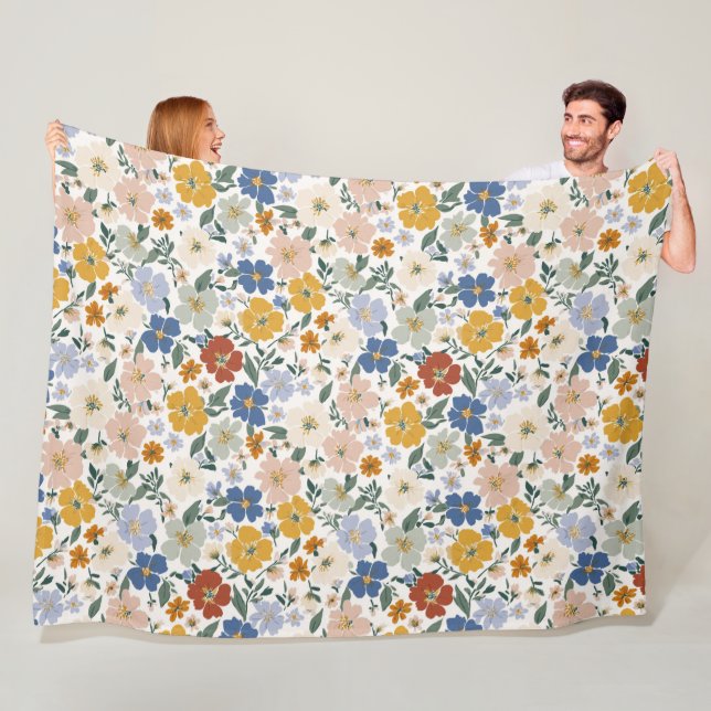 Wildflower Meadow Boho Pattern Fleece Blanket (In Situ)