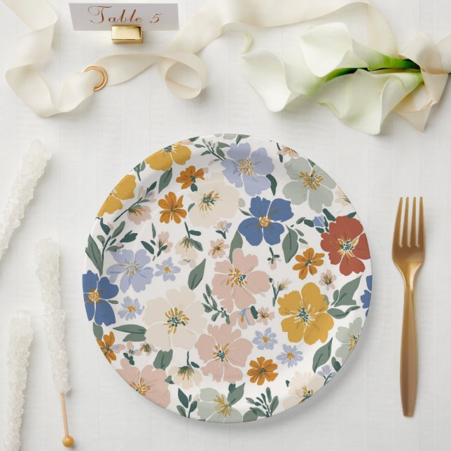 Wildflower Meadow Boho Pattern Paper Plate (Wedding)