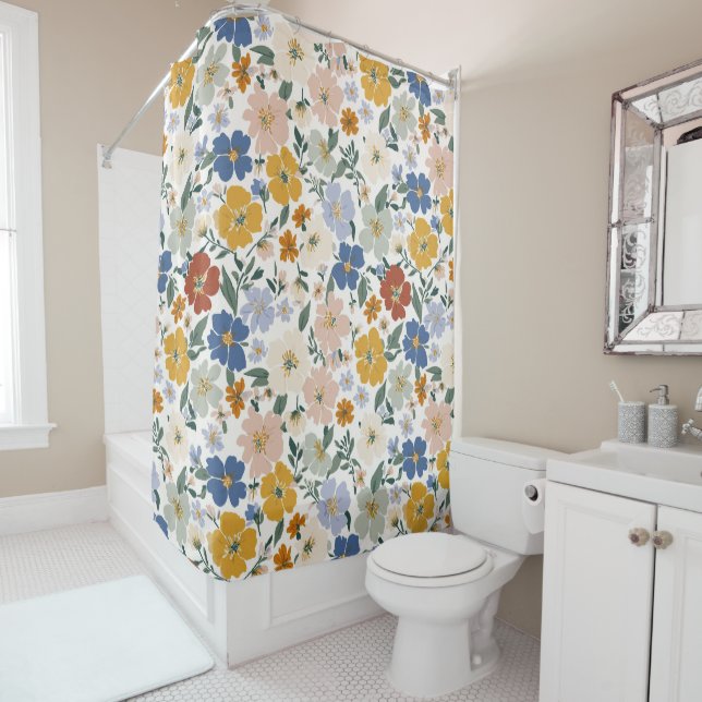 Wildflower Meadow Boho Pattern Shower Curtain (In Situ)