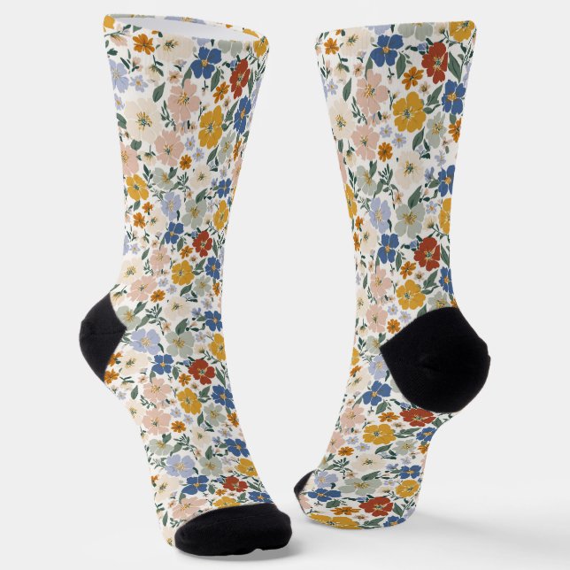Wildflower Meadow Boho Pattern Socks (Angled)