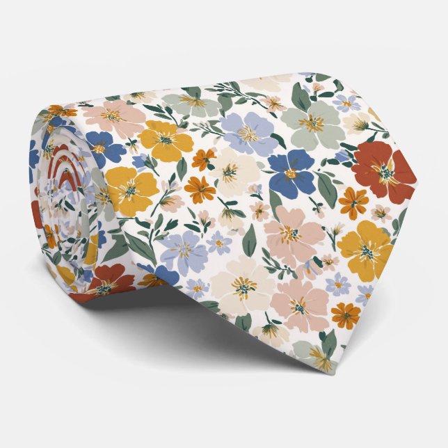 Wildflower Meadow Boho Pattern Tie (Rolled)
