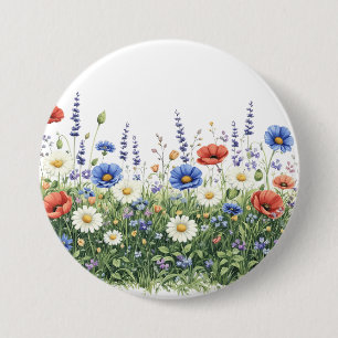 Wildflower meadow botanical garden flowers 7.5 cm round badge