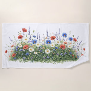 Wildflower meadow botanical garden flowers beach towel