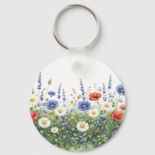Wildflower meadow botanical garden flowers key ring