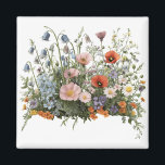Wildflower meadow botanical garden flowers magnet<br><div class="desc">Natural wildflower meadow with delicate botanical blossoms. A colorful mix of poppies,  daisies and garden flowers creates a lively spring nature scene inspired by blooming fields.</div>