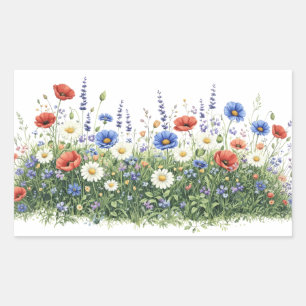 Wildflower meadow botanical garden flowers rectangular sticker