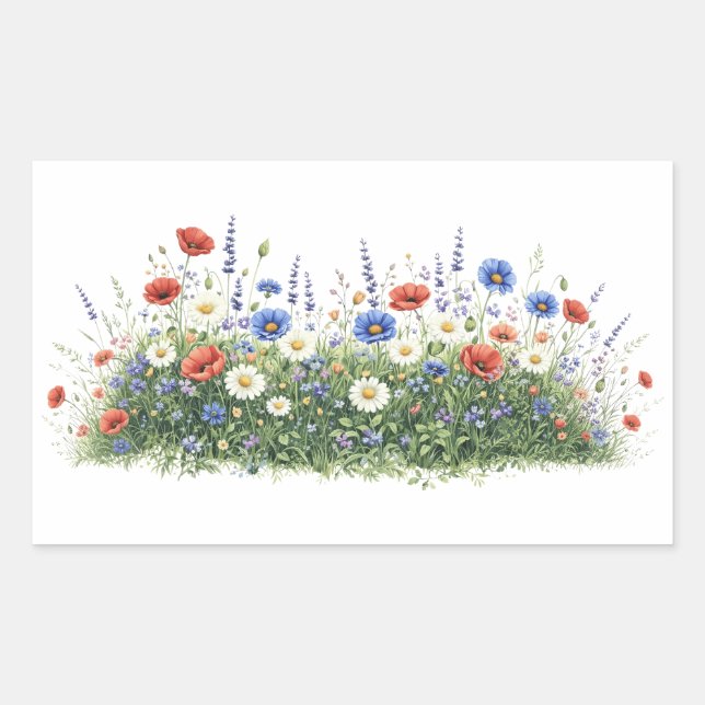 Wildflower meadow botanical garden flowers rectangular sticker (Front)