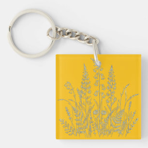 Wildflower Meadow Botanical Line Art Key Ring