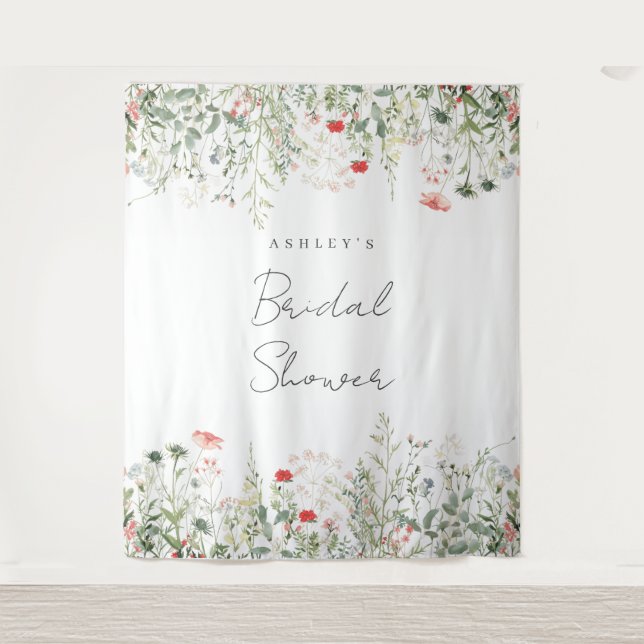 Wildflower Meadow Bridal Shower Backdrop Tapestry (Front)