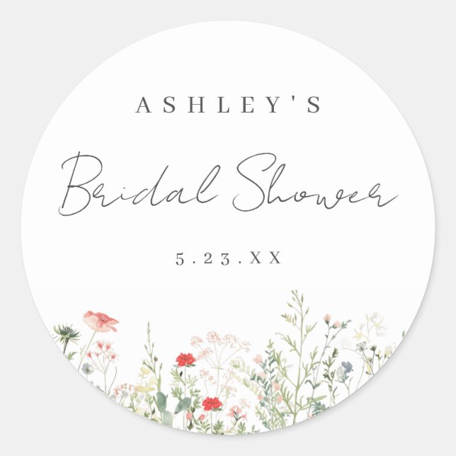Wildflower Meadow Bridal Shower Classic Round Sticker (Front)