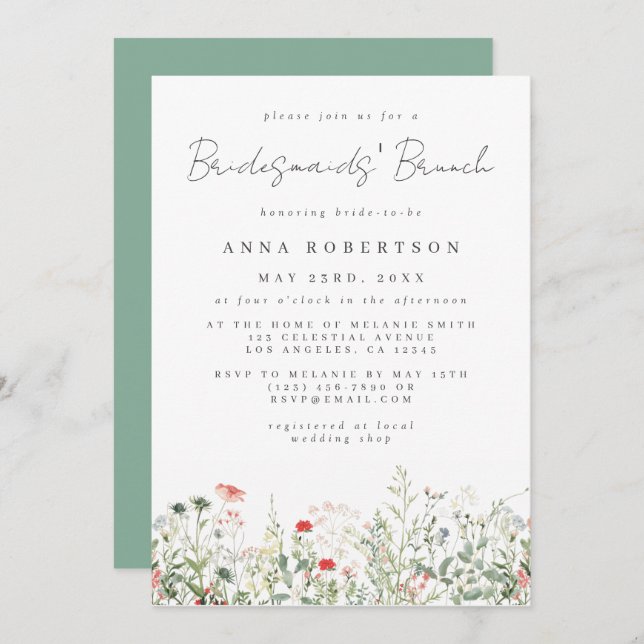 Wildflower Meadow Bridesmaids' Brunch Invitation (Front/Back)