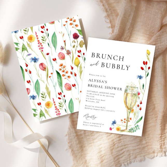 Wildflower Meadow Brunch & Bubbly Pink Shower Invitation (Creator Uploaded)