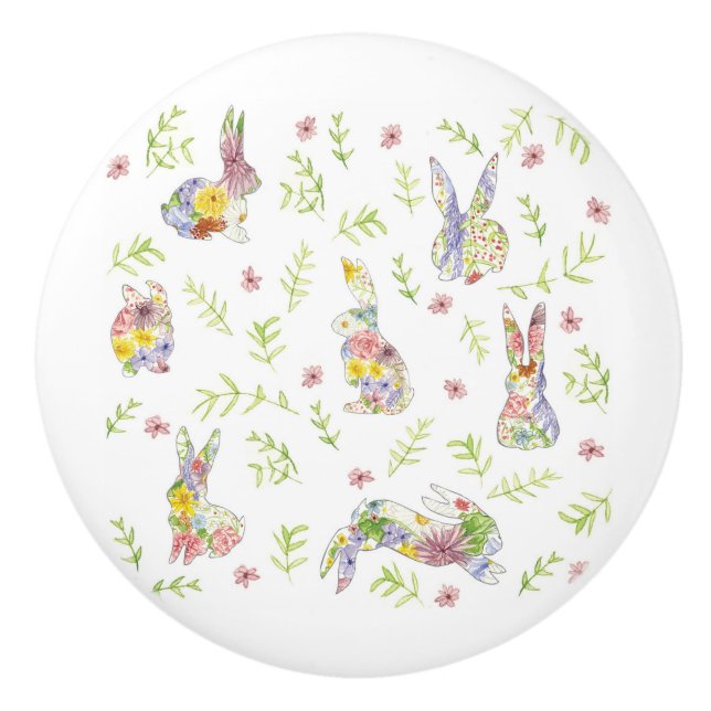 Wildflower Meadow Bunnies Ceramic Knob (Front)