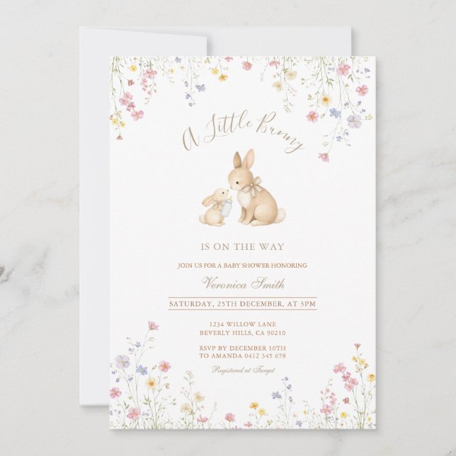 Wildflower Meadow Bunny Baby Shower Invitation (Front)