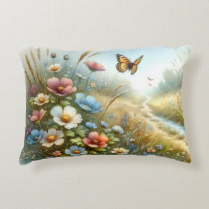 Wildflower Meadow Butterfly Garden Decorative Cushion