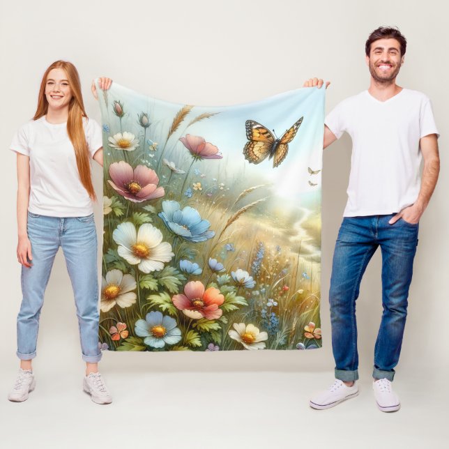 Wildflower Meadow Butterfly Garden Fleece Blanket (In Situ)