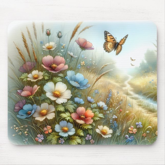 Wildflower Meadow Butterfly Garden Mouse Pad (Front)