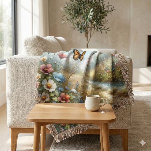 Wildflower Meadow Butterfly Garden Throw Blanket (Wildflower Meadow Butterfly Garden Throw Blanket)