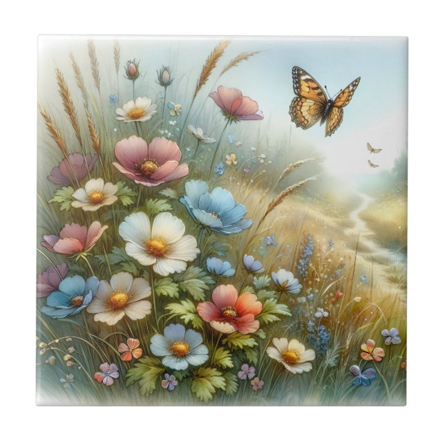Wildflower Meadow Butterfly Garden Tile (Front)