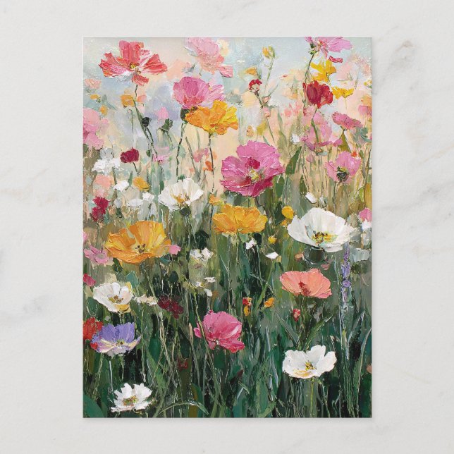 Wildflower Meadow Colourful Floral Oil Painting Postcard (Front)