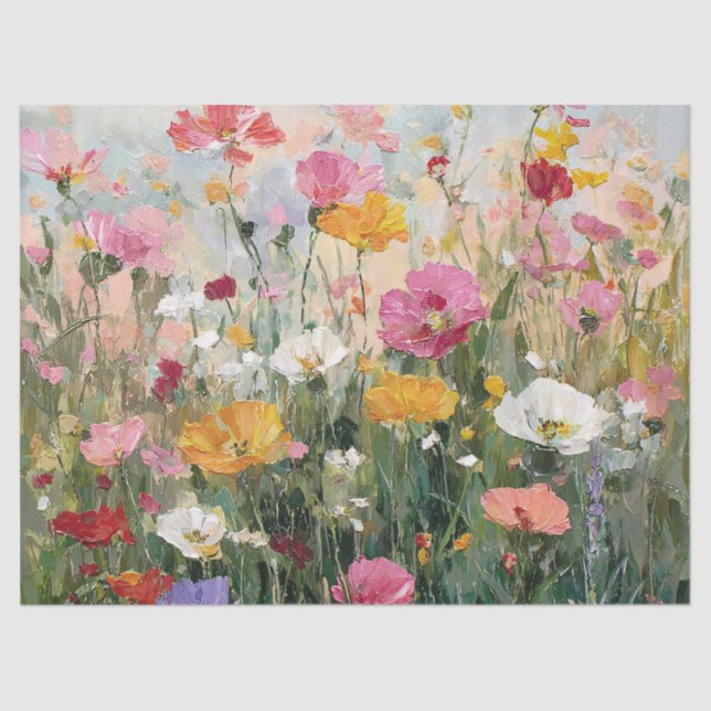 Wildflower Meadow Colourful Floral Oil Painting Tissue Paper (Front)