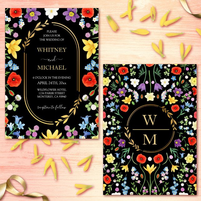 Wildflower Meadow Colourful Spring Monogram Weddin Invitation (Wildflower Meadow Colorful Spring Monogram Wedding Invitation)