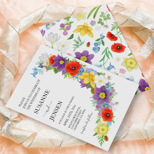 Wildflower Meadow Colourful White Spring Wedding  Invitation