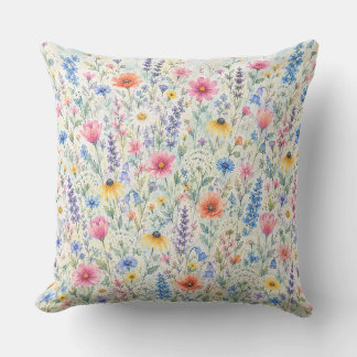 Wildflower Meadow Cottage Throw Pillow