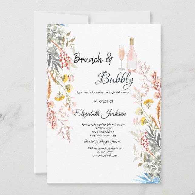 Wildflower Meadow Dried Brunch & Bubbly  Invitation (Front)