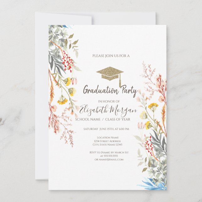 Wildflower Meadow Dried Graduation Invitation (Front)